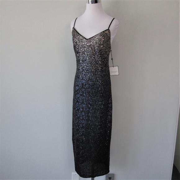 NWT Metallic Ombre Sequin Cocktail Dress Midi Gown - Picture 3 of 8